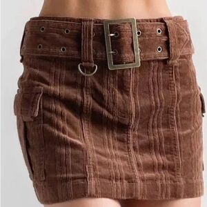 UO Joan Corduroy Belted Low-Rise Mini Skirt